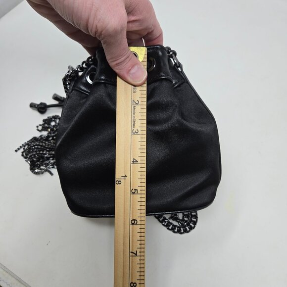 Aldo Mackie Black Faux Leather Bucket Bag Rhinestone Fringe Festival Party - Picture 8 of 13